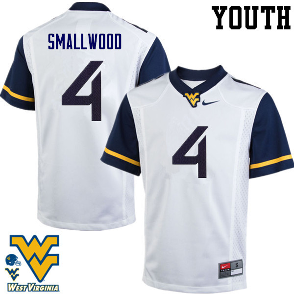 Youth #4 Wendell Smallwood West Virginia Mountaineers College Football Jerseys-White - Click Image to Close